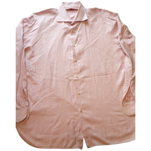 Isaia Neiman Marcus Mens Light Pink Cotton Dress Shirt Button-Down Old Money - Picture 1 of 11